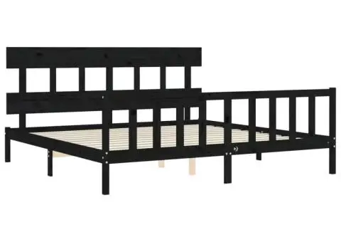 Cadru de pat cu tăblie Super King Size, negru, lemn masiv - 5/5