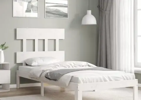 Cadru de pat fără saltea, alb, 90x200 cm, lemn masiv pin - 1/5