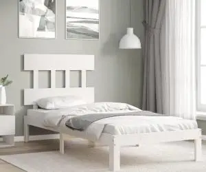 vidaXL Cadru de pat fără saltea, alb, 90x200 cm, lemn masiv pin