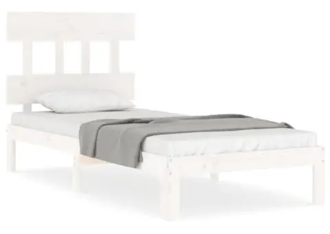 Cadru de pat fără saltea, alb, 90x200 cm, lemn masiv pin - 2/5