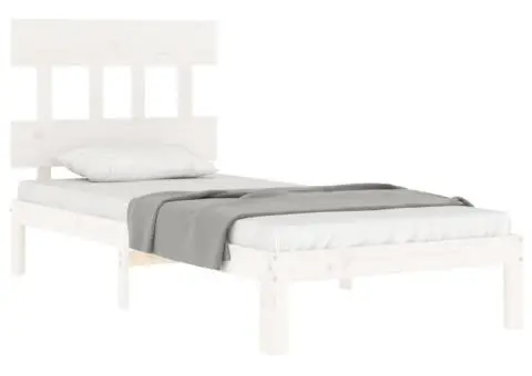 Cadru de pat fără saltea, alb, 90x200 cm, lemn masiv pin - 4/5