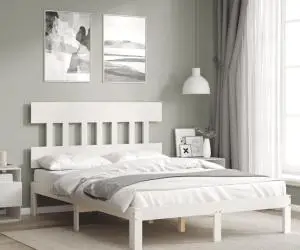 vidaXL Cadru de pat fără saltea, alb, 140x190 cm, lemn masiv de pin