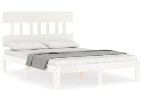 Cadru de pat fără saltea, alb, 140x190 cm, lemn masiv de pin - 2/5