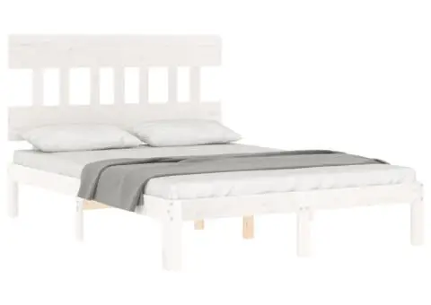 Cadru de pat fără saltea, alb, 140x190 cm, lemn masiv de pin - 4/5