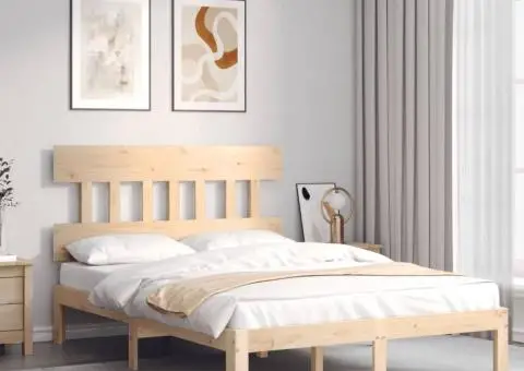 Cadru de pat fără saltea, 140x200 cm, lemn masiv pin - 3/5