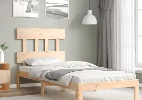 Cadru de pat cu tăblie single, lemn masiv - 1/5