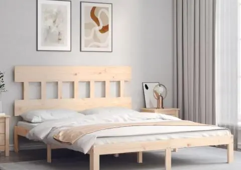 Cadru de pat fără saltea, 160x200 cm, lemn masiv pin - 3/5