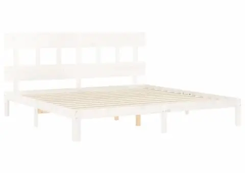 Cadru de pat cu tăblie Super King Size, alb, lemn masiv - 5/5