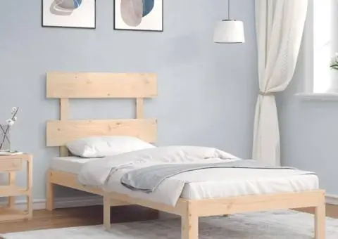 Cadru de pat cu tăblie single mic, lemn masiv - 1/5