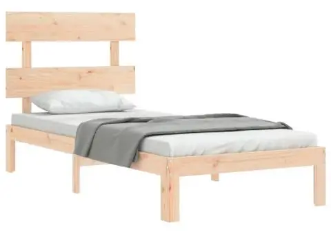 Cadru de pat cu tăblie single mic, lemn masiv - 3/5