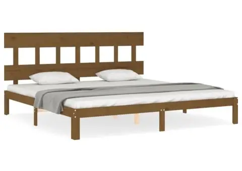 Cadru pat cu tăblie, maro miere, 200x200 cm, lemn masiv - 2/5