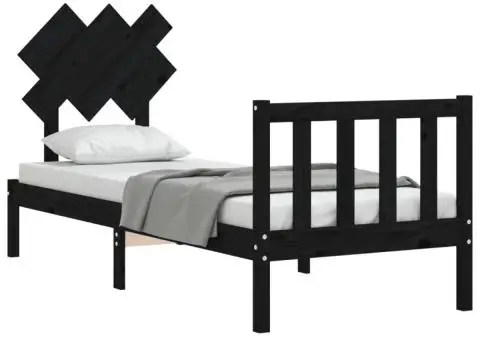 Cadru de pat cu tăblie Small Single, negru, lemn masiv - 4/5