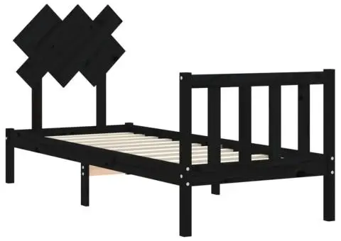 Cadru de pat cu tăblie Small Single, negru, lemn masiv - 5/5