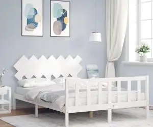 vidaXL Cadru de pat cu tăblie, alb, king size, lemn masiv