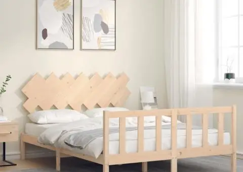 Cadru de pat fără saltea, 140x200 cm, lemn masiv pin - 3/5