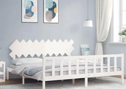 Cadru de pat fără saltea, alb, 200x200 cm, lemn masiv pin - 1/5