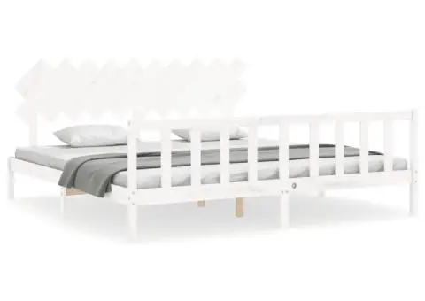 Cadru de pat fără saltea, alb, 200x200 cm, lemn masiv pin - 2/5