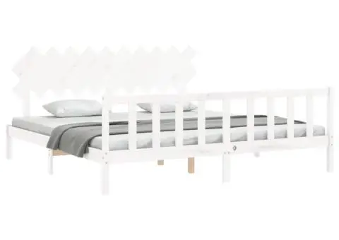 Cadru de pat fără saltea, alb, 200x200 cm, lemn masiv pin - 4/5