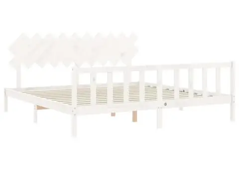 Cadru de pat fără saltea, alb, 200x200 cm, lemn masiv pin - 5/5