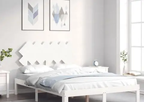 Cadru de pat fără saltea, alb, 120x200 cm, lemn masiv pin - 1/5