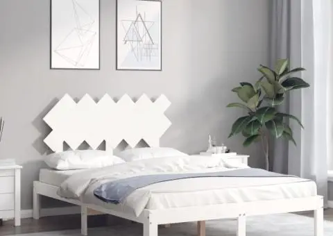 Cadru de pat fără saltea, alb, 120x200 cm, lemn masiv pin - 3/5