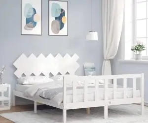 vidaXL Cadru de pat fără saltea, alb, 140x190 cm, lemn masiv de pin