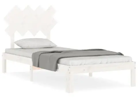 Cadru de pat cu tăblie single, alb, lemn masiv - 2/5