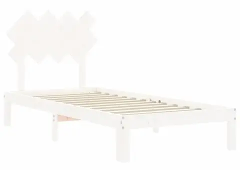Cadru de pat cu tăblie single, alb, lemn masiv - 5/5