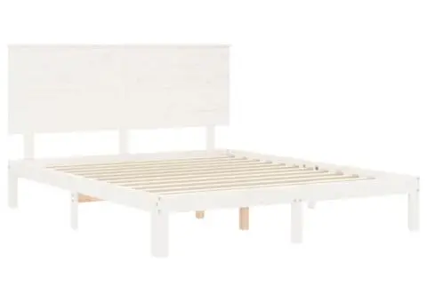 Cadru de pat cu tăblie, alb, king size, lemn masiv - 5/5