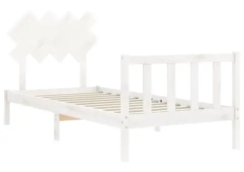 Cadru de pat cu tăblie single, alb, lemn masiv - 5/5