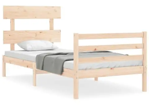 Cadru de pat cu tăblie single mic, lemn masiv - 2/5