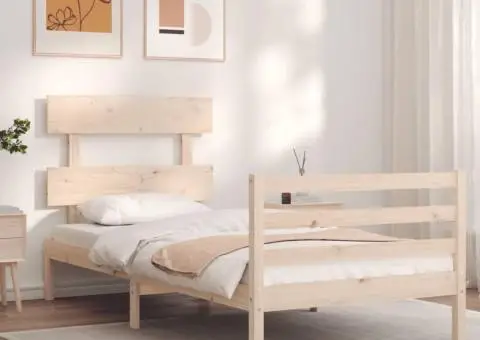 Cadru de pat cu tăblie single mic, lemn masiv - 3/5