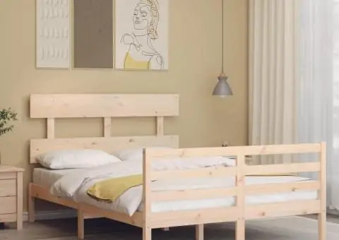 Cadru de pat cu tăblie, 140x200 cm, lemn masiv - 1/5