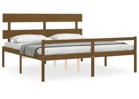 Cadru de pat senior cu tăblie, 200x200 cm maro miere lemn masiv - 2/5