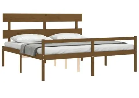 Cadru de pat senior cu tăblie, 200x200 cm maro miere lemn masiv - 4/5