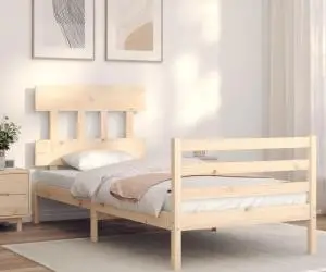 vidaXL Cadru de pat cu tăblie single, lemn masiv