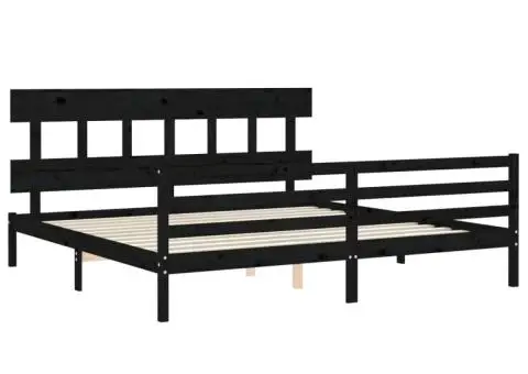 Cadru pat cu tăblie 200x200 cm, negru, lemn masiv - 5/5