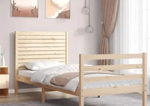 Cadru de pat cu tăblie single mic, lemn masiv - 1/5