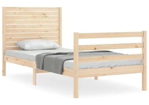 Cadru de pat cu tăblie single mic, lemn masiv - 2/5