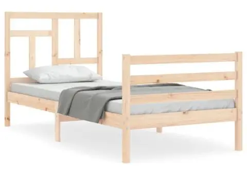 Cadru de pat cu tăblie, 90x200 cm, lemn masiv - 2/5