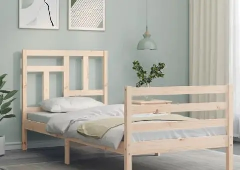 Cadru de pat cu tăblie, 90x200 cm, lemn masiv - 4/5