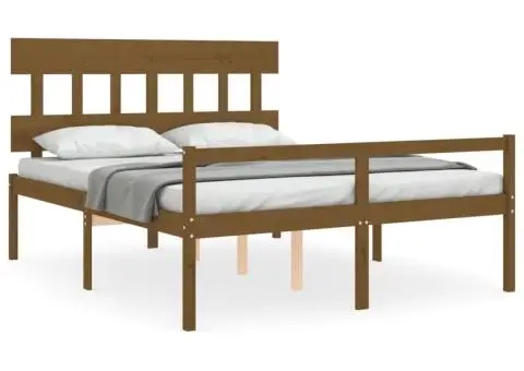 Cadru de pat senior cu tăblie, maro miere, king size lemn masiv - 2/5