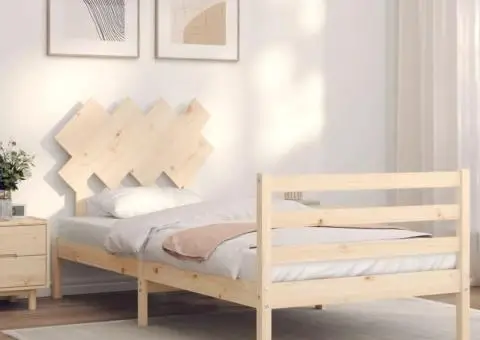 Cadru de pat cu tăblie, 90x200 cm, lemn masiv - 1/5