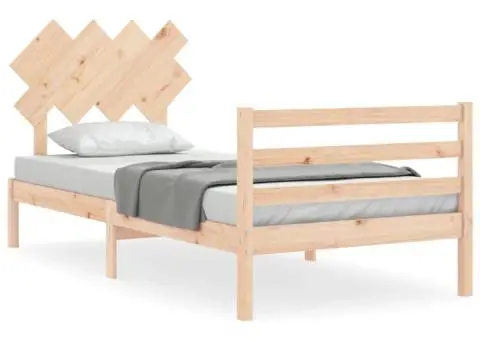 Cadru de pat cu tăblie, 90x200 cm, lemn masiv - 2/5