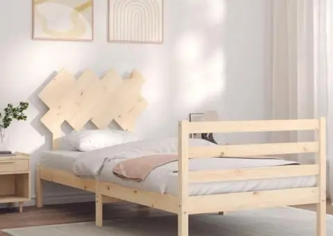 Cadru de pat cu tăblie, 90x200 cm, lemn masiv - 3/5