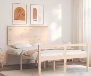 vidaXL Cadru de pat senior cu tăblie dublu mic, lemn masiv