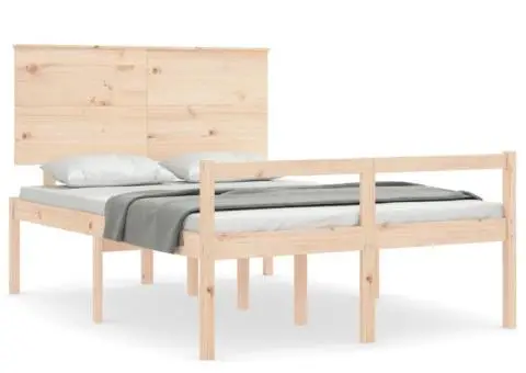 Cadru de pat senior cu tăblie dublu mic, lemn masiv - 2/5