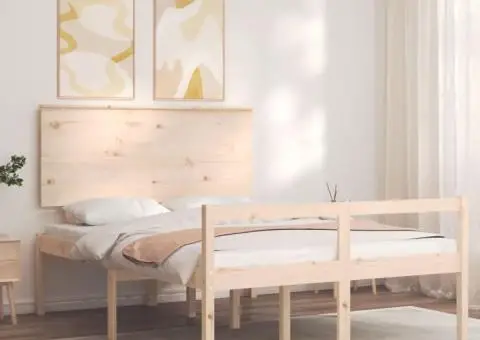 Cadru de pat senior cu tăblie dublu mic, lemn masiv - 3/5