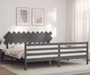vidaXL Cadru pat cu tăblie 200x200 cm, gri, lemn masiv