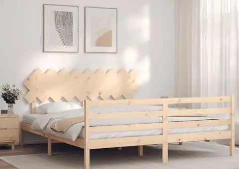 Cadru de pat cu tăblie Super King Size, lemn masiv - 1/5